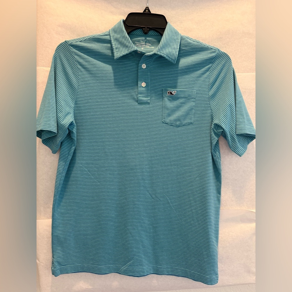 Vineyard Vines Teal Striped Polo Shirt, Boys Size XL
